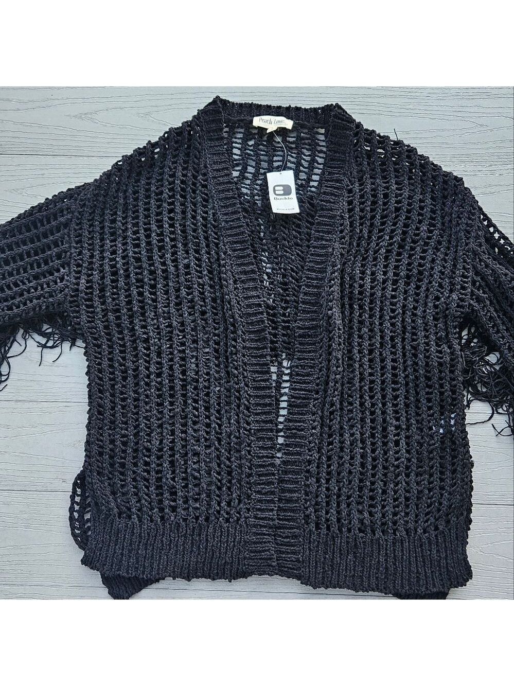 PEACH LOVE CALIFORNIA BUCKLE FRINGE FLYAWAY CARDIGAN NWT MSRP $55 Plush STYLE - Picture 10 of 16